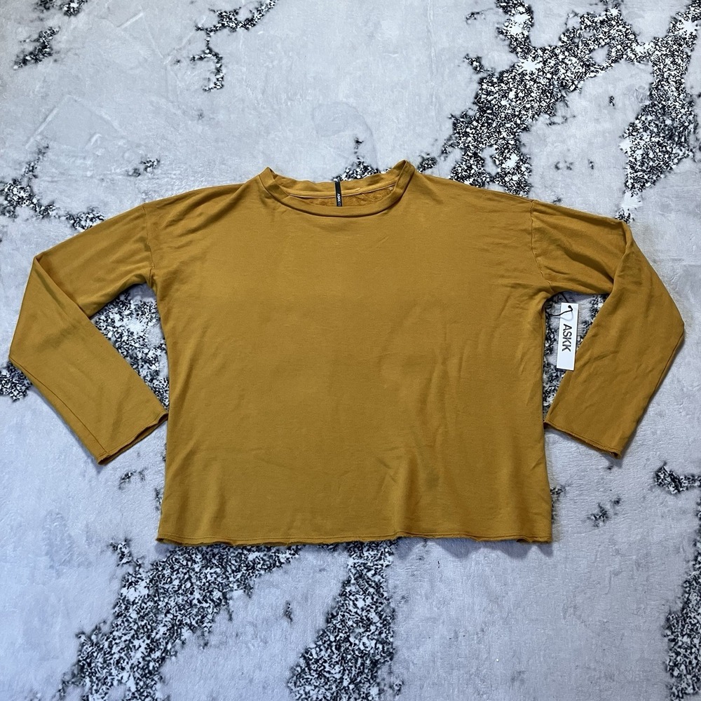 Askk NY Shirt Womens Size 3 Mustard Yellow Long Sleeve‎ Mock Neck Cotton